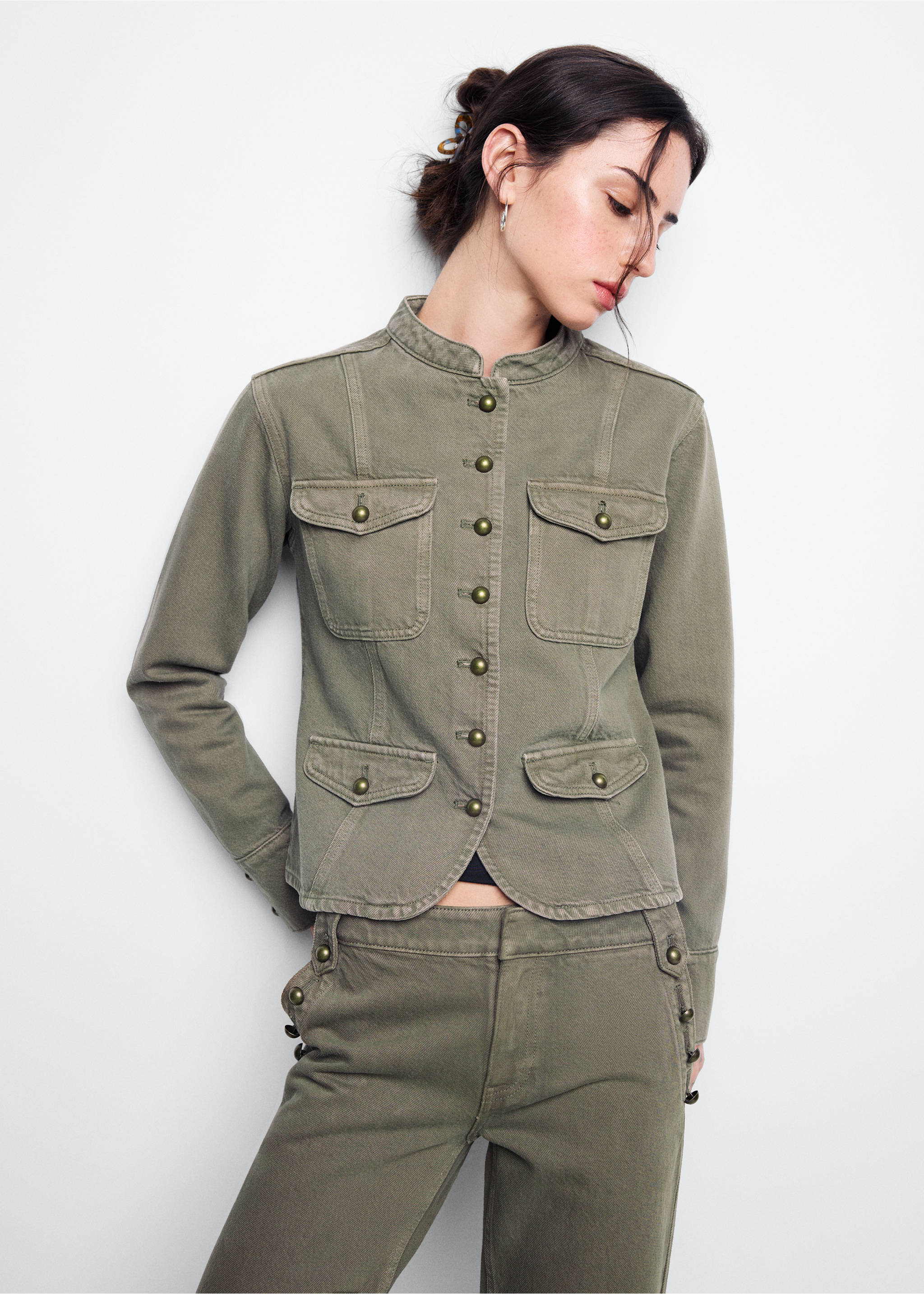 Pockets denim jacket - Medium plane, Khaki. Ref: 37094793-00.