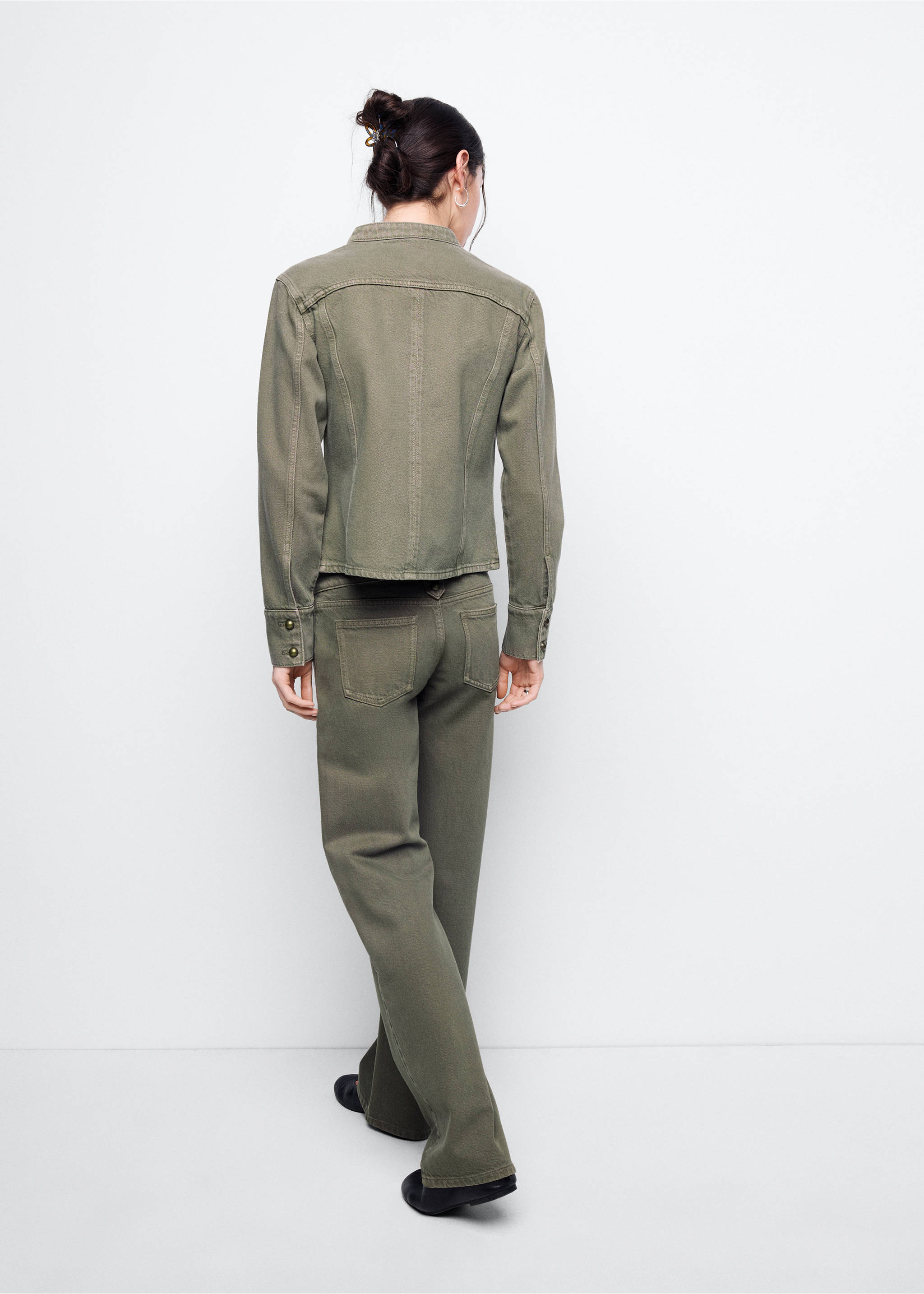 Pockets denim jacket - Reverse of the article, Khaki. Ref: 37094793-00.