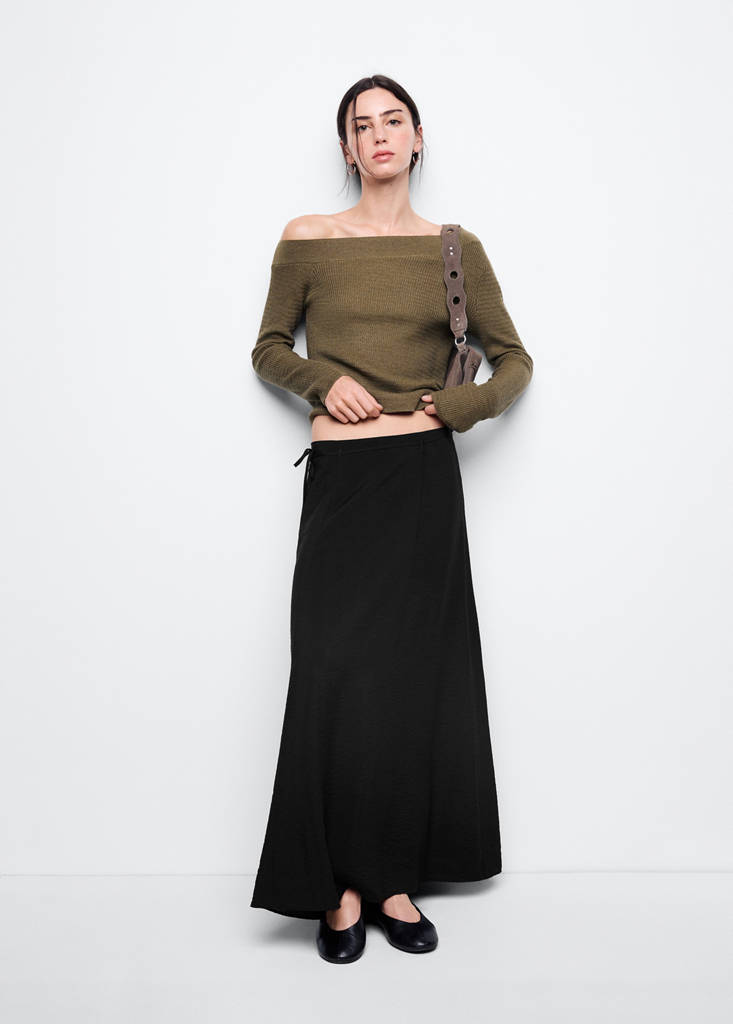Tie long skirt — Charcoal