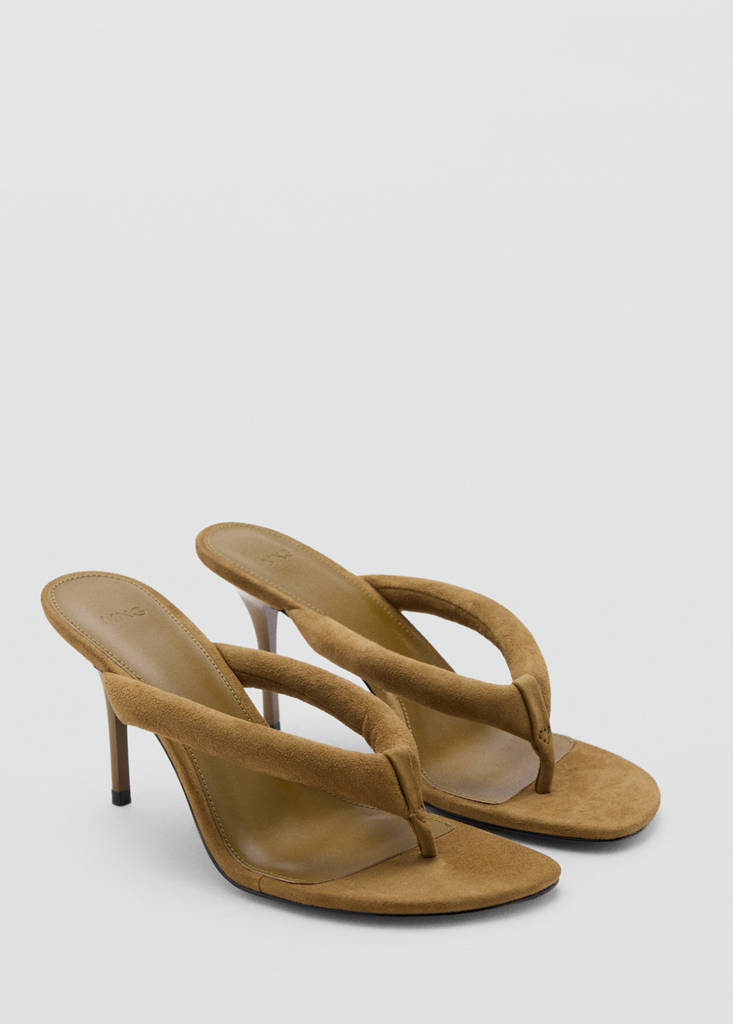 Leather heeled sandals with padded straps — Khaki