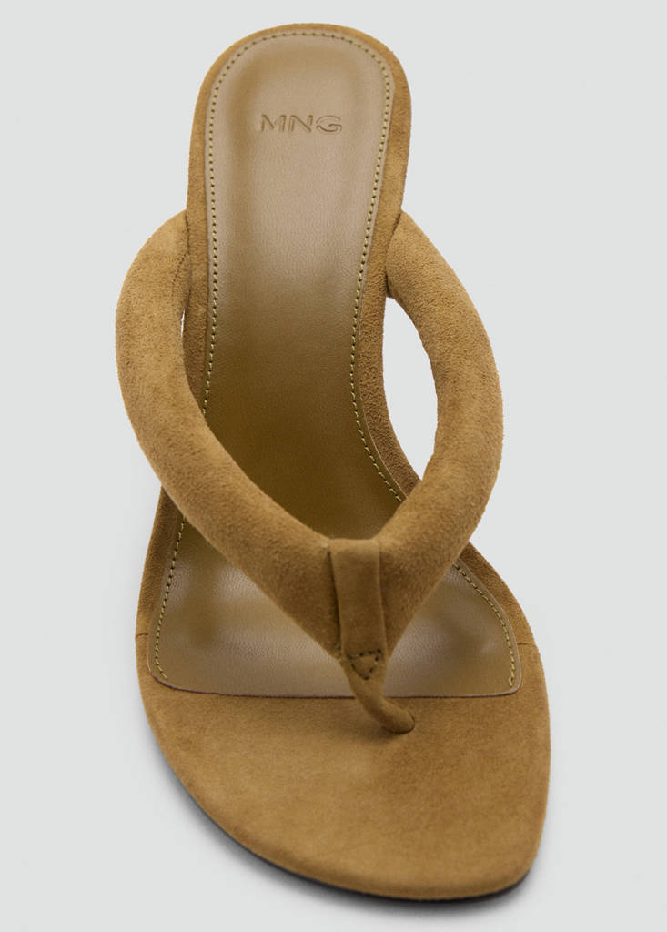 Leather heeled sandals with padded straps — Khaki