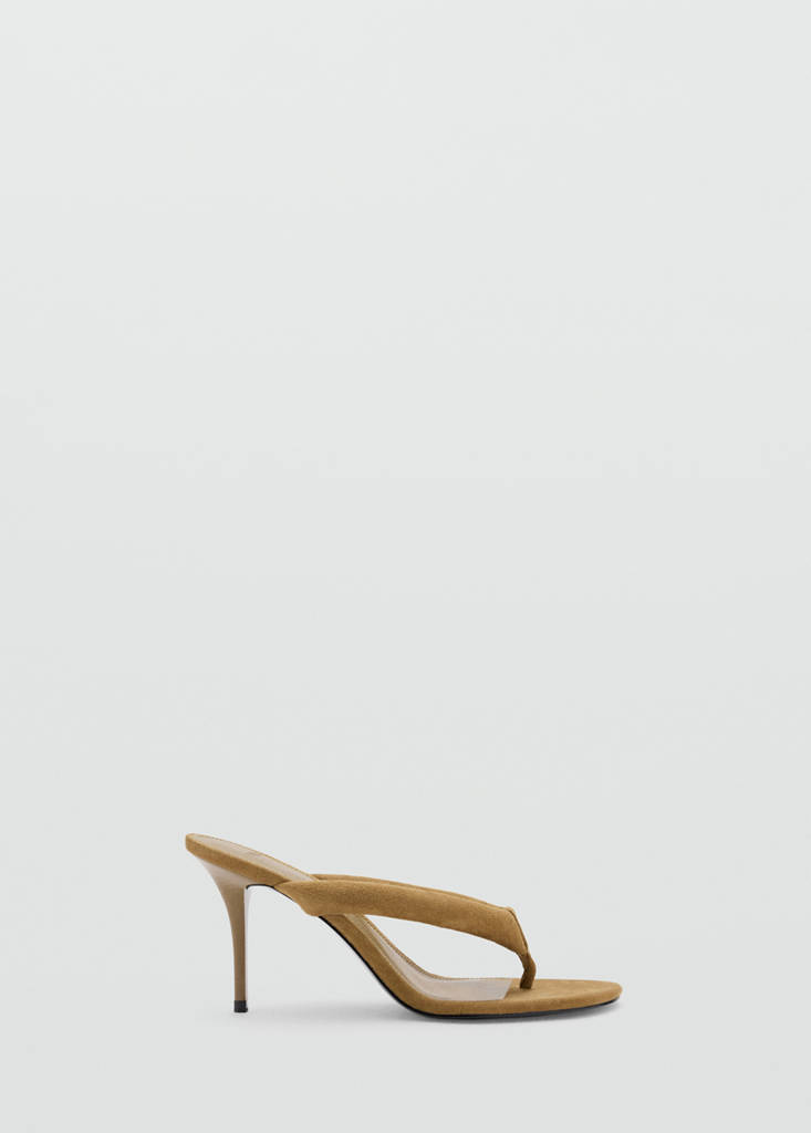 Leather heeled sandals with padded straps — Khaki
