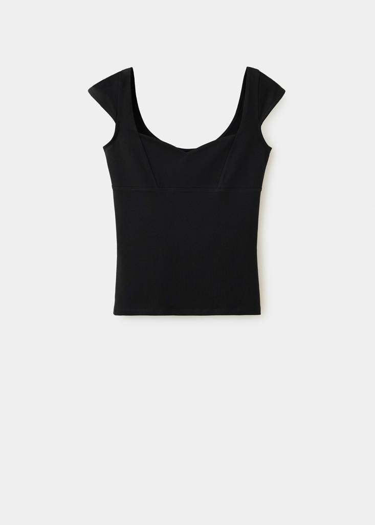 Knitted top with sweetheart neckline — Black