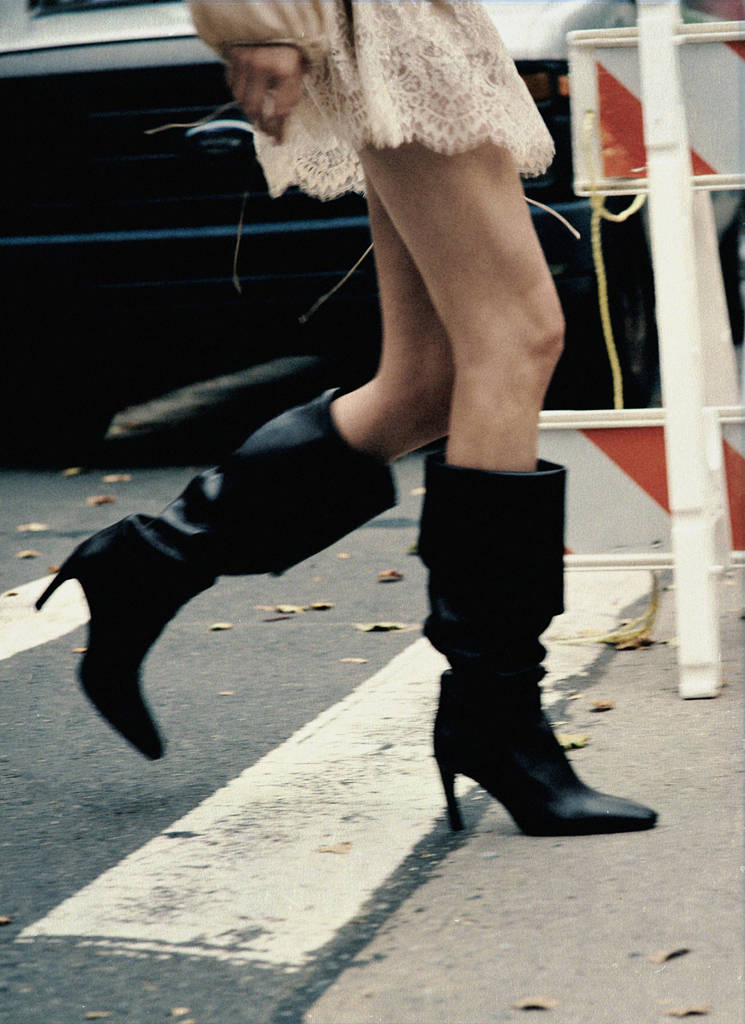 Leather stiletto-heel boot — Black