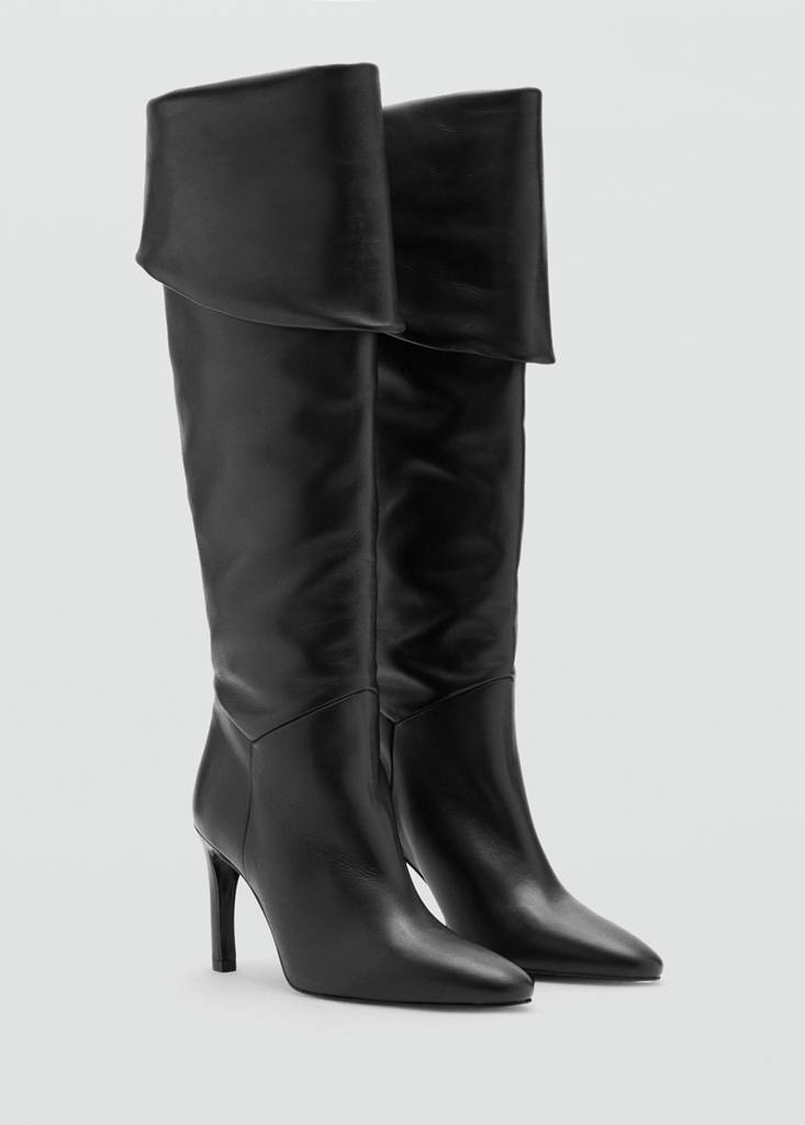 Leather stiletto-heel boot — Black
