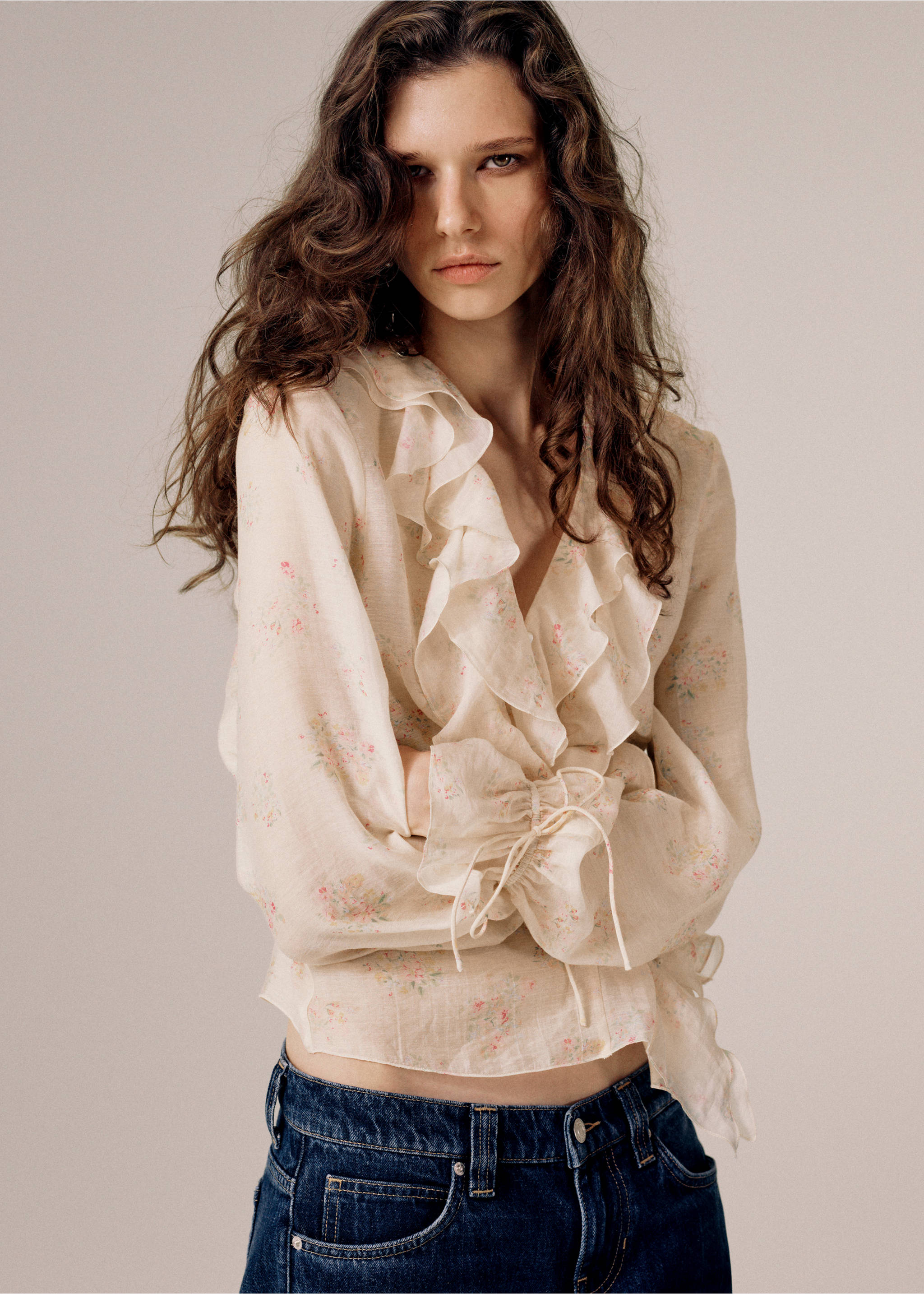 Floral lyocell blouse - Medium plane, Pastel Pink. Ref: 37094799-00.