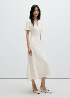 V-neck short-sleeved dress — White 2