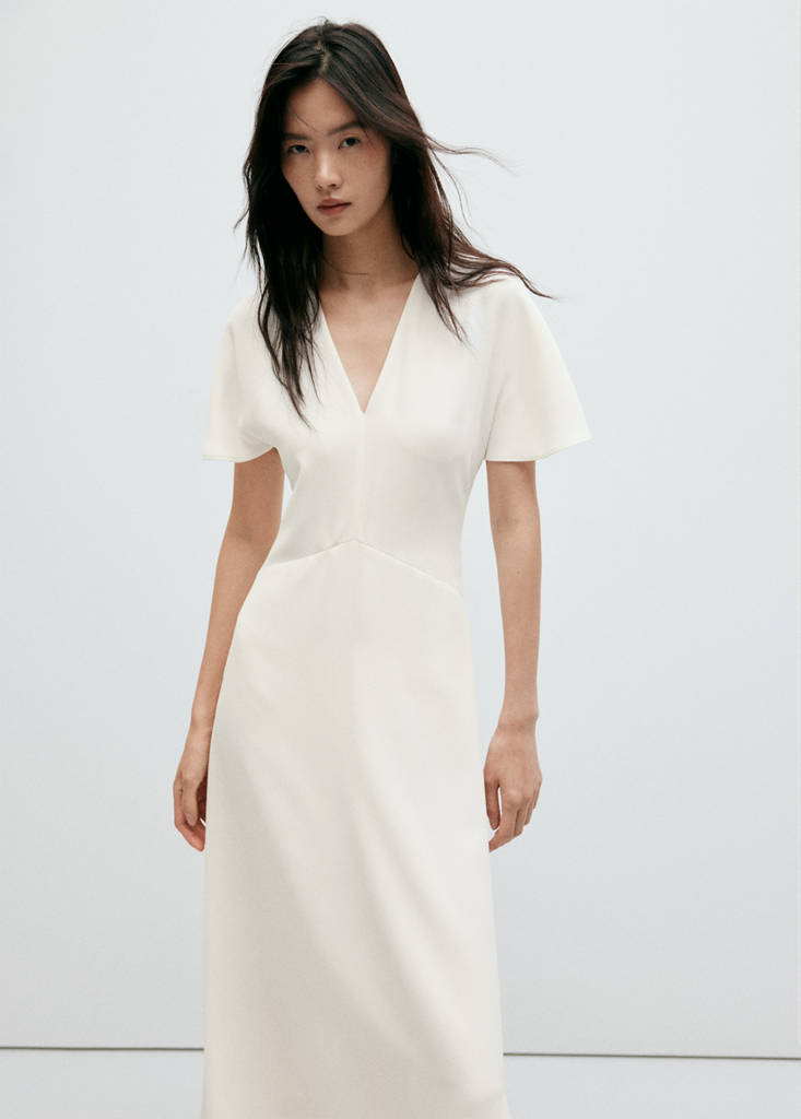 V-neck short-sleeved dress — White