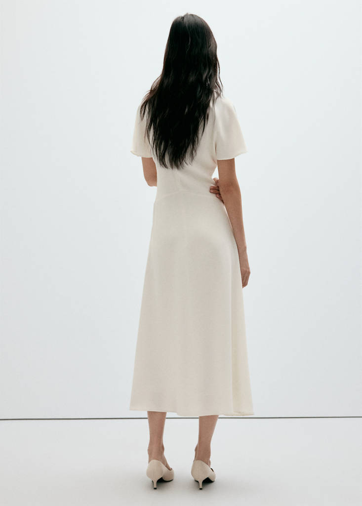 V-neck short-sleeved dress — White