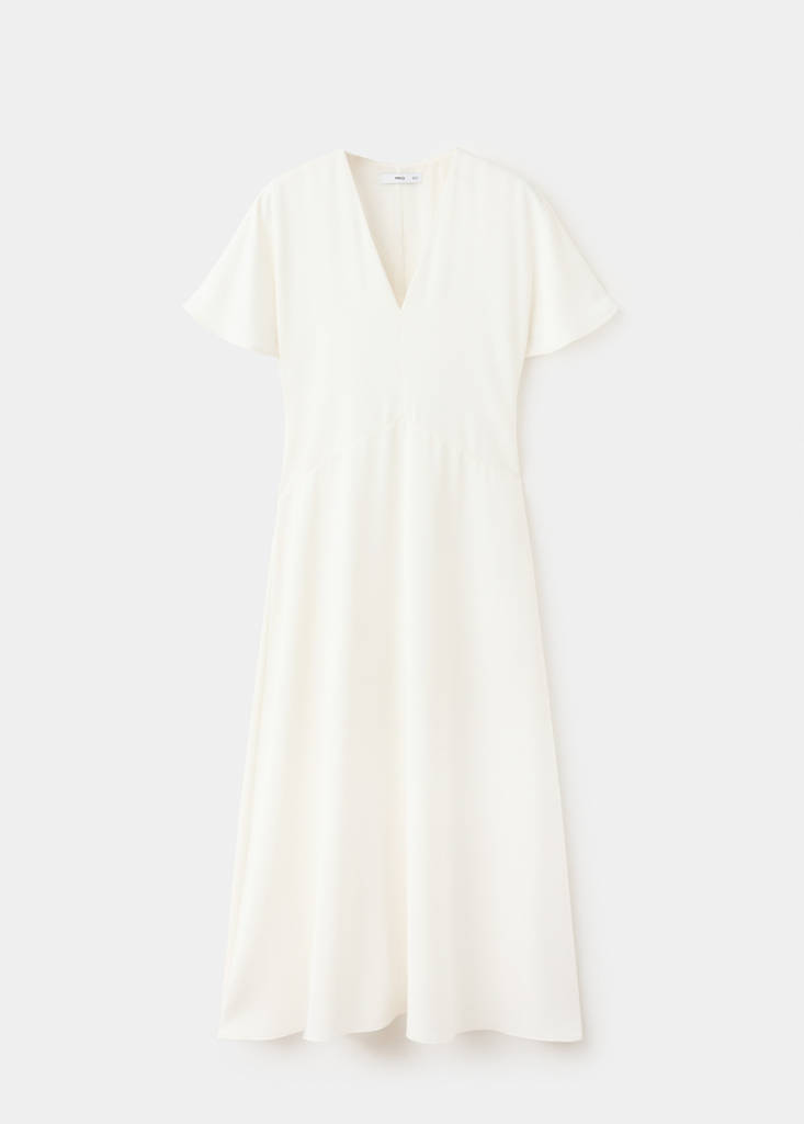 V-neck short-sleeved dress — White