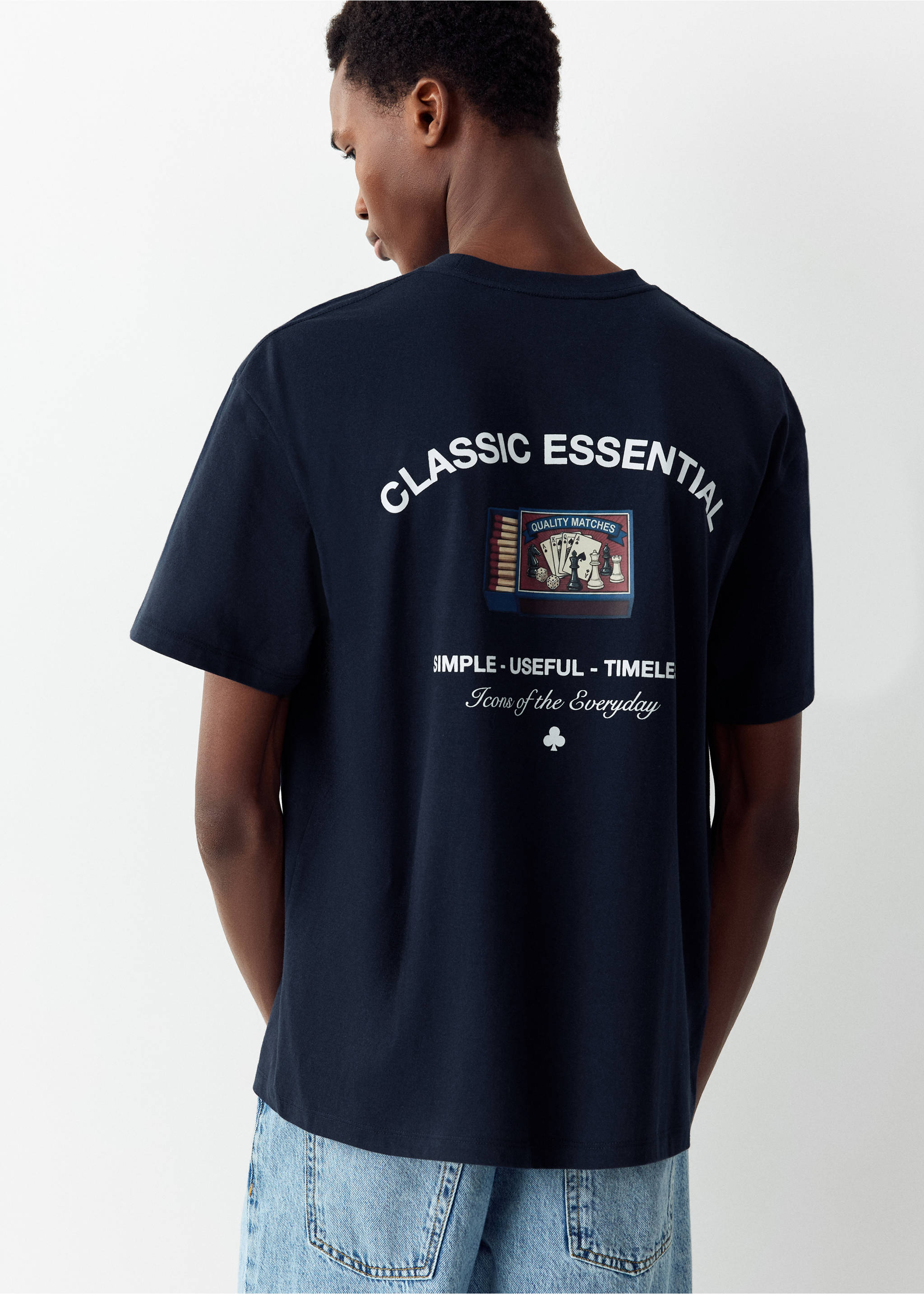 T-shirt 100 % coton imprimé - Verso de l’article, Bleu marine. Ref: 37094802-00.