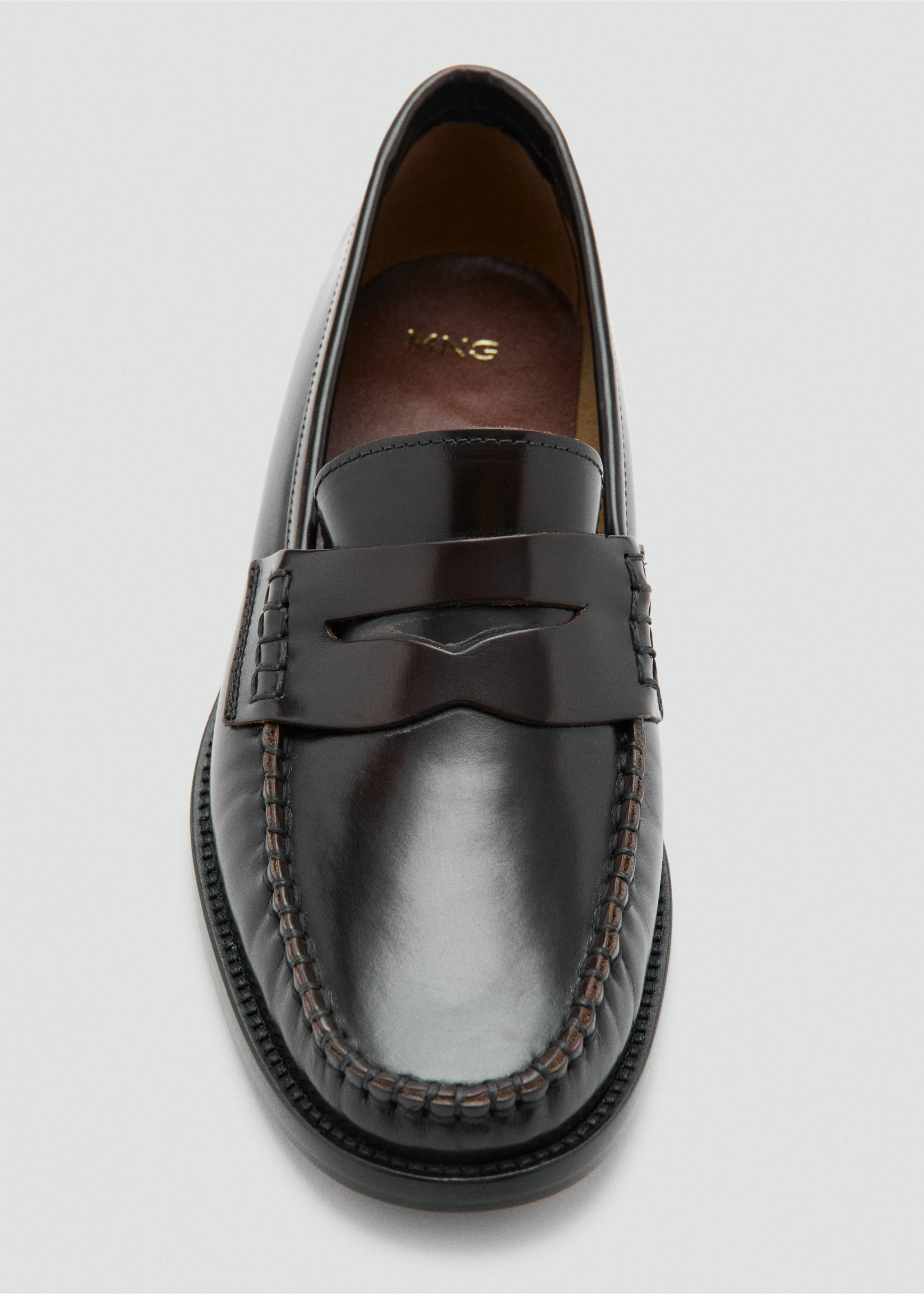 Gathered leather loafers - Details of the article 2, Chocolate. Ref: 37095148-00.