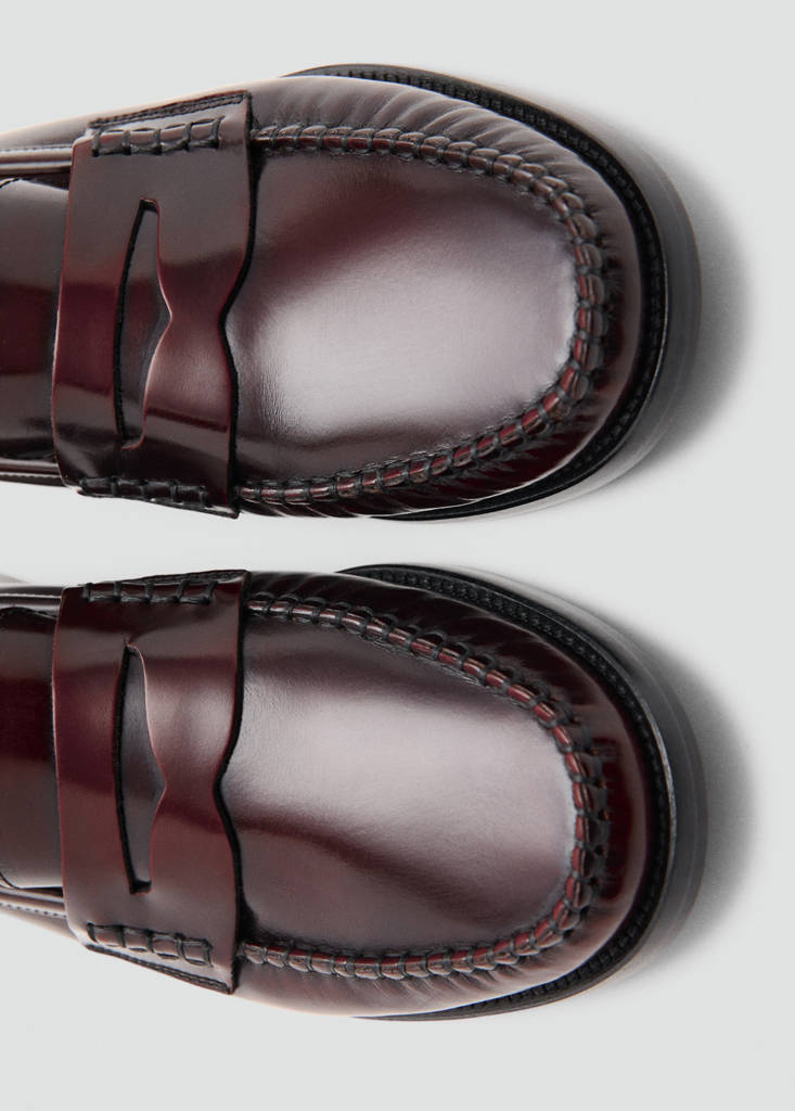 Gathered leather loafers — Burgundy