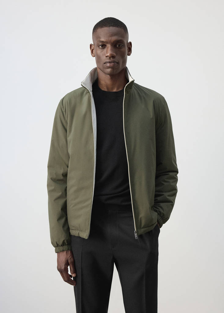 Reversible water-repellent quilted jacket — Khaki