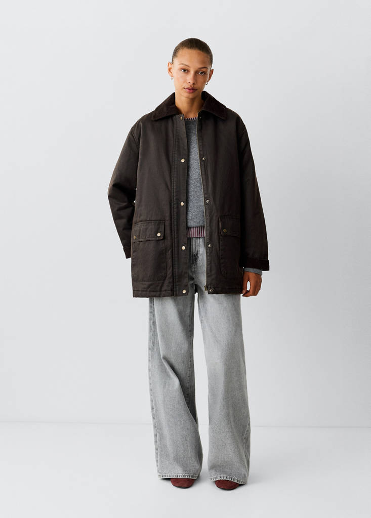 Oversized parka with corduroy collar — Chocolate