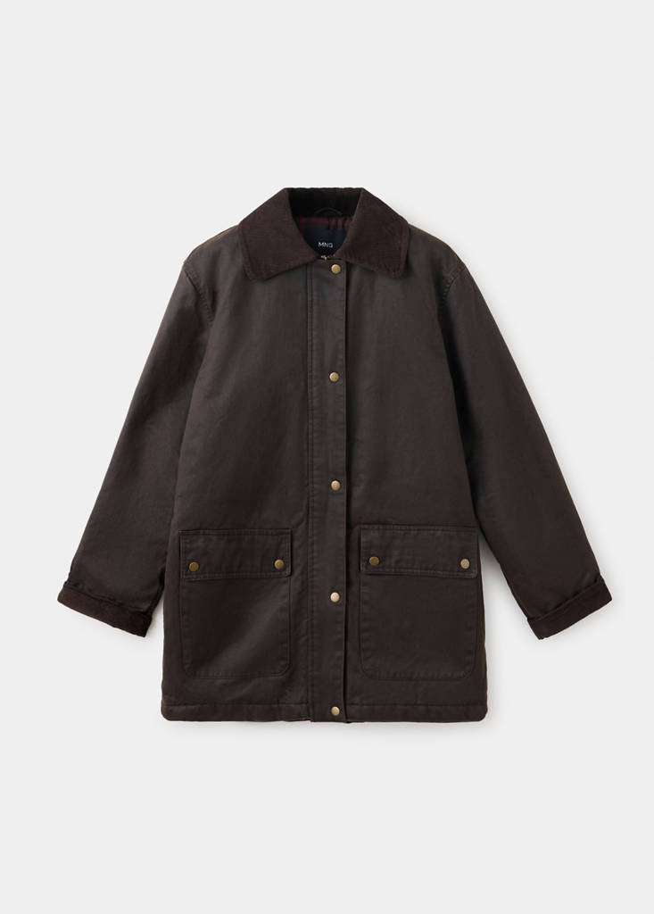 Oversized parka with corduroy collar — Chocolate