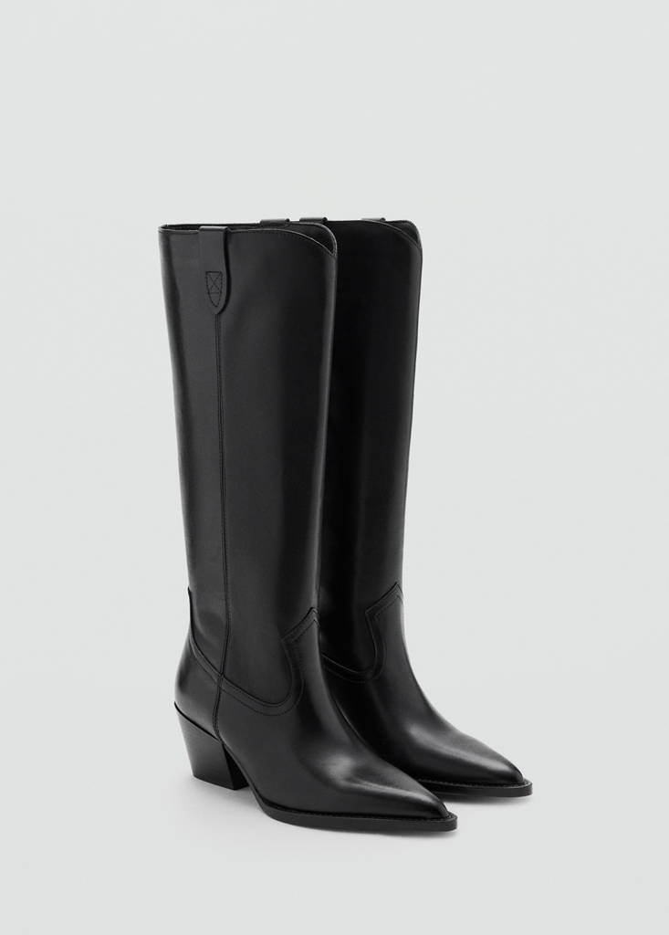 Leather block-heel boots — Black