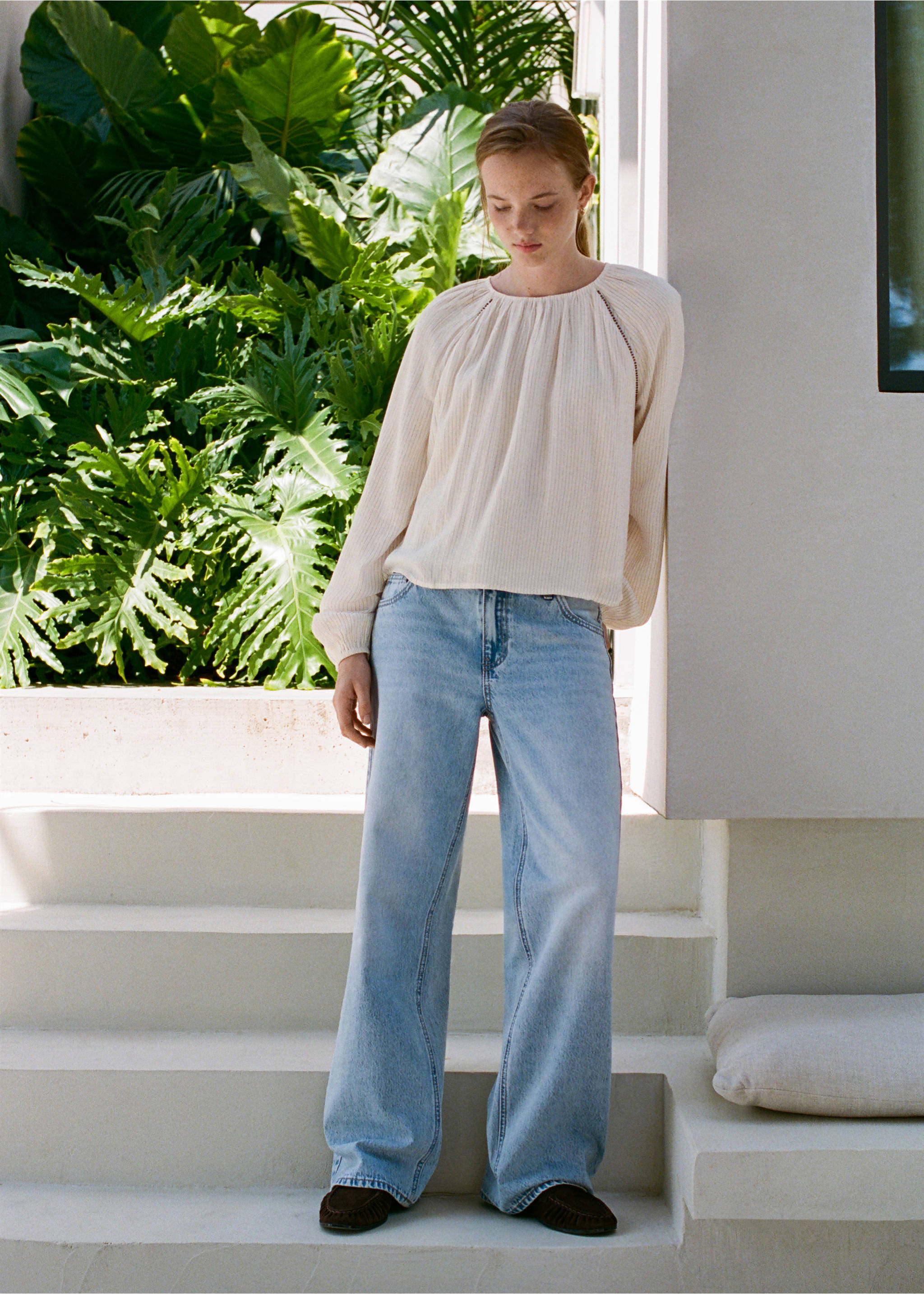 Blouse with metallic stripes and bead embellishments - General plane, Off White. Ref: 37095164-00.