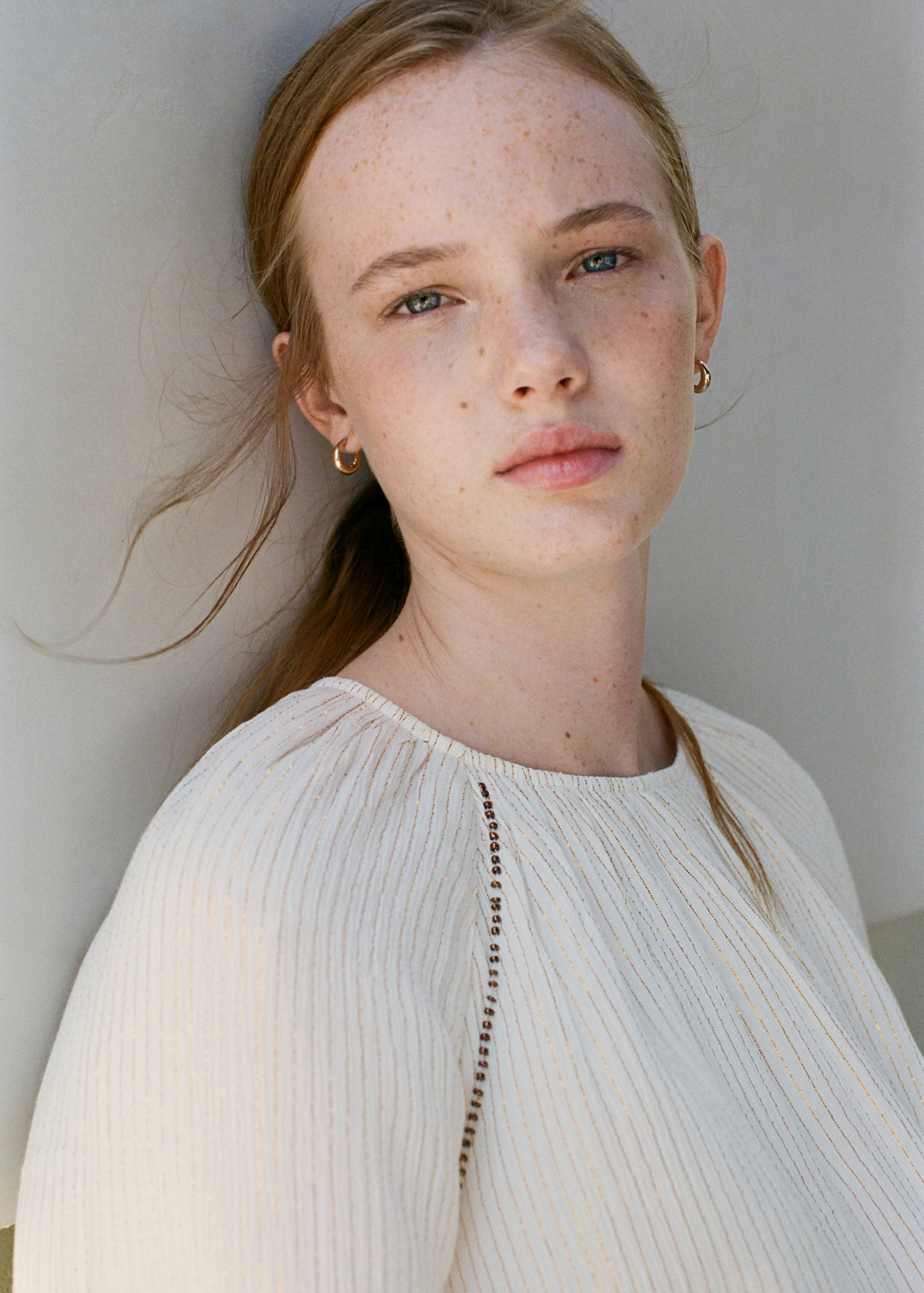 Blouse with metallic stripes and bead embellishments - Details of the article 1