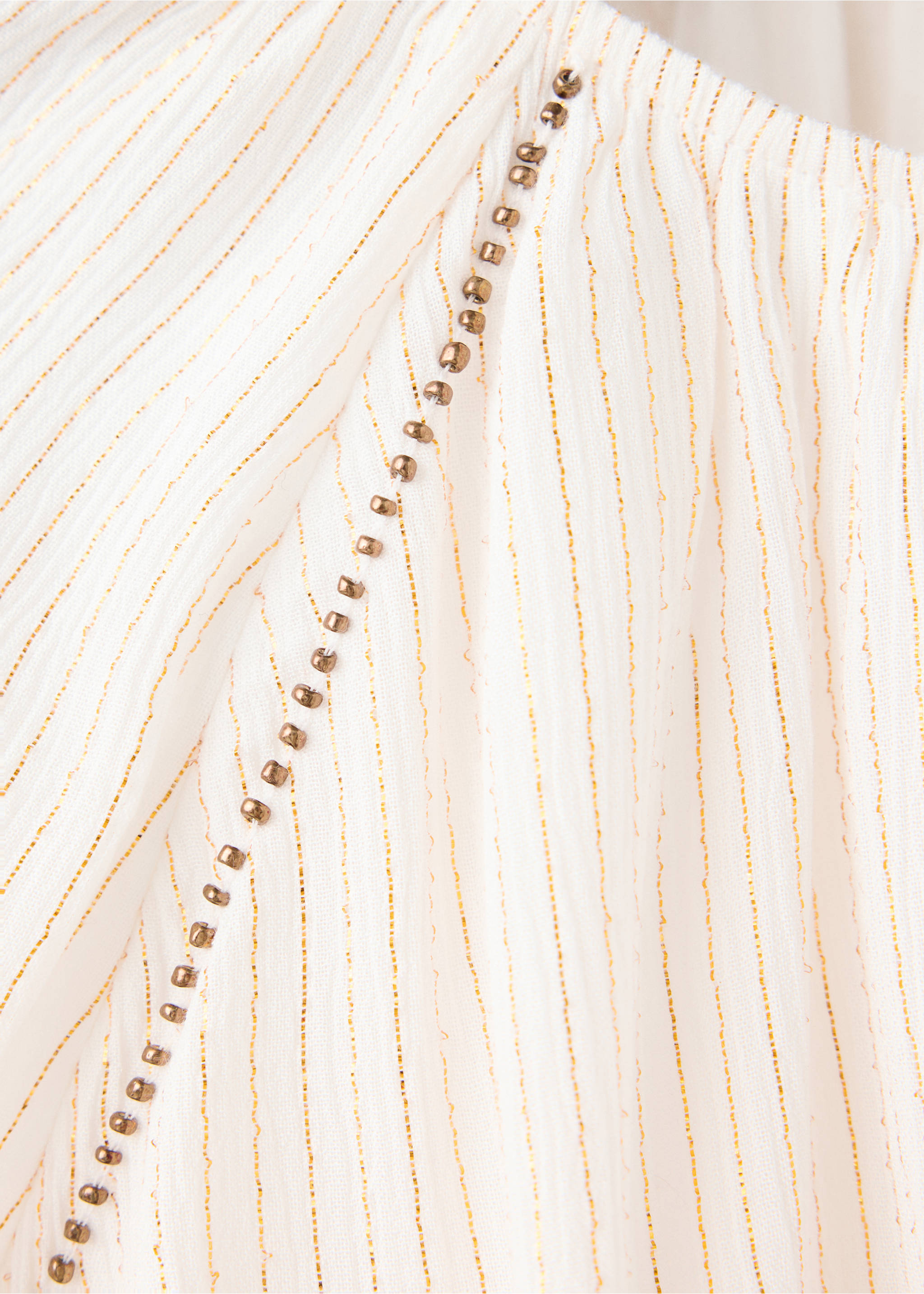 Blouse with metallic stripes and bead embellishments - Details of the article 8, Off White. Ref: 37095164-00.