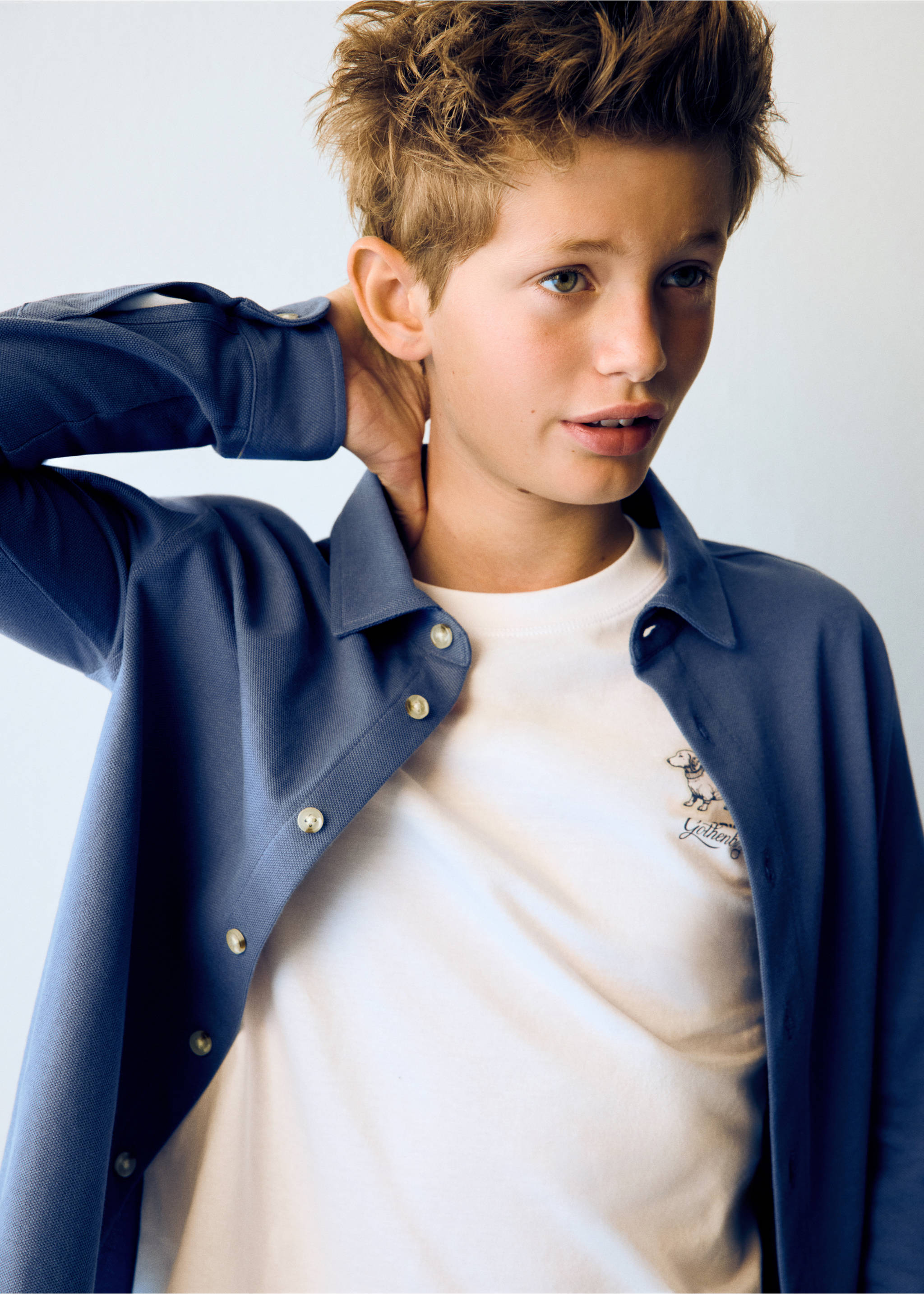 Chemise piqué coton - Plan moyen, Bleu. Ref: 37095165-00.