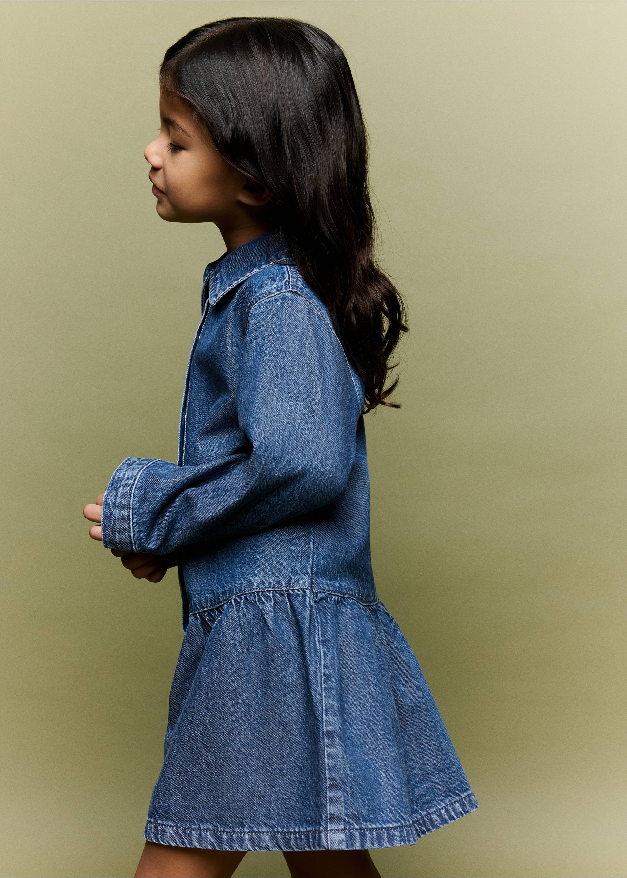 Ruched denim dress - Details of the article 1, Medium Blue. Ref: 37095167-00.