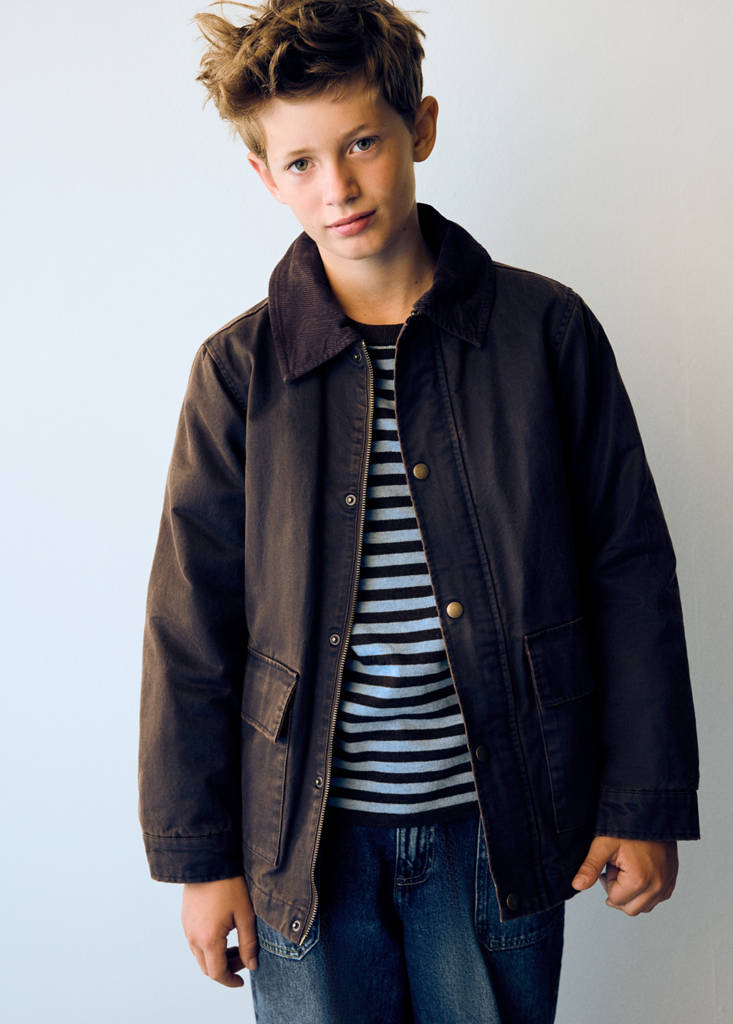 Twill coat with corduroy collar — Brown