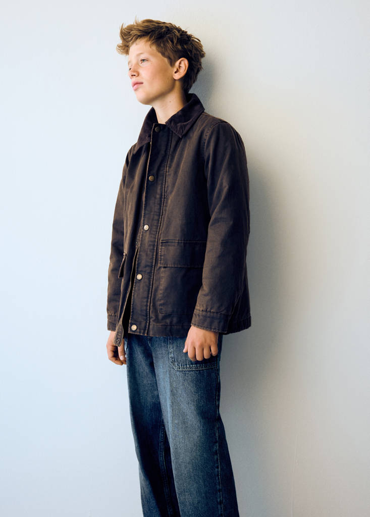 Twill coat with corduroy collar — Brown