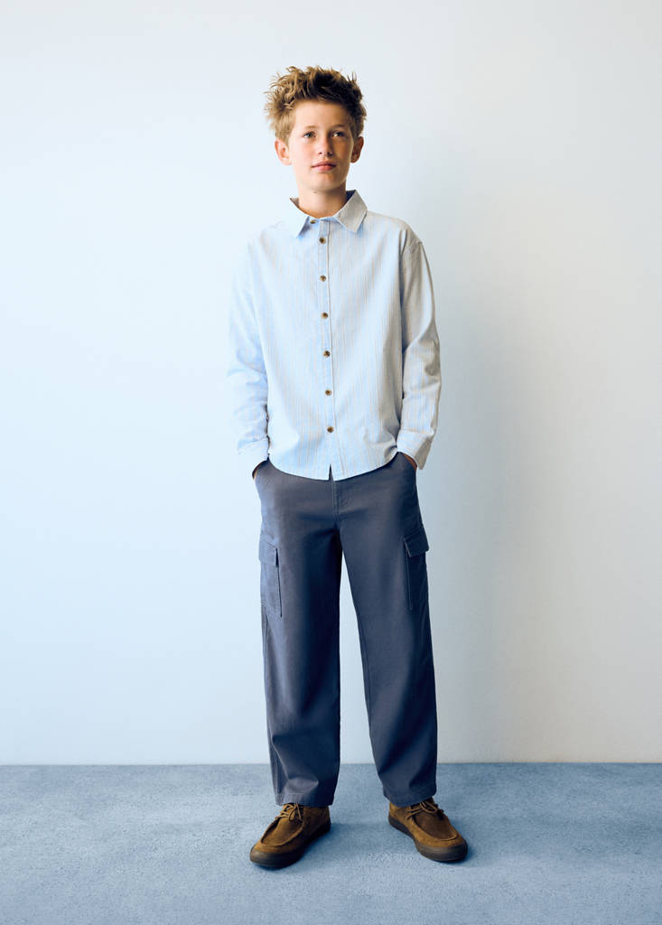 Striped shirt with tortoiseshell buttons — Sky Blue