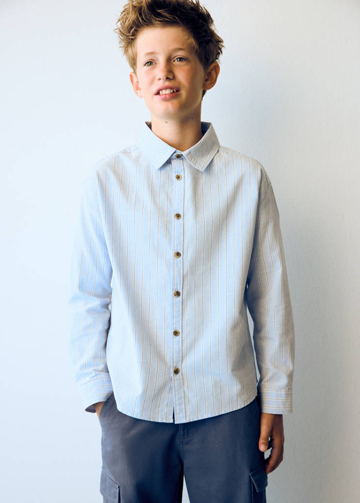 Striped shirt with tortoiseshell buttons — Sky Blue