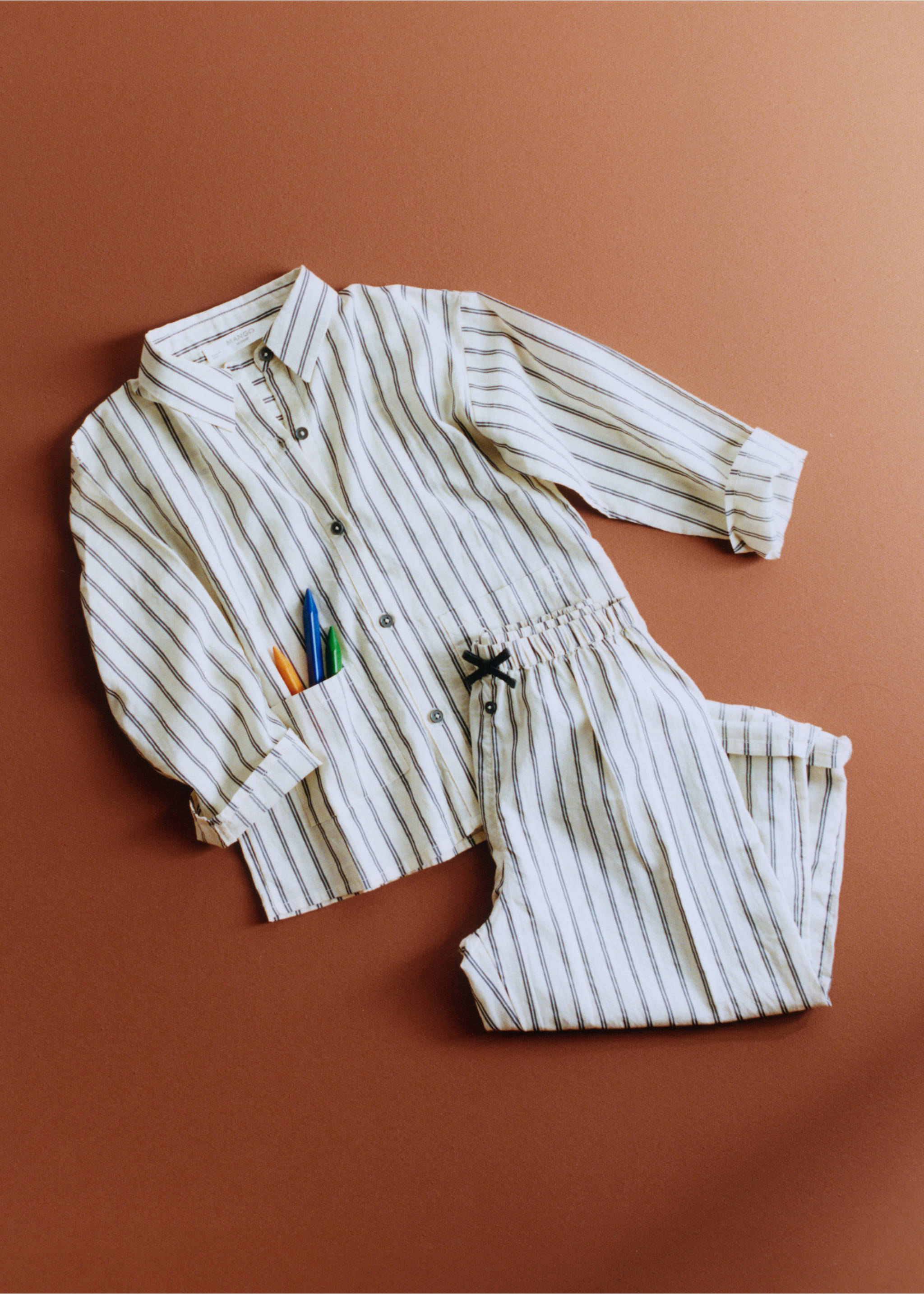 100% cotton striped pyjama shirt - Details of the article 5, Charcoal. Ref: 37095172-00.