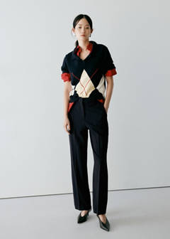 Straight mid-rise trousers — Navy 2