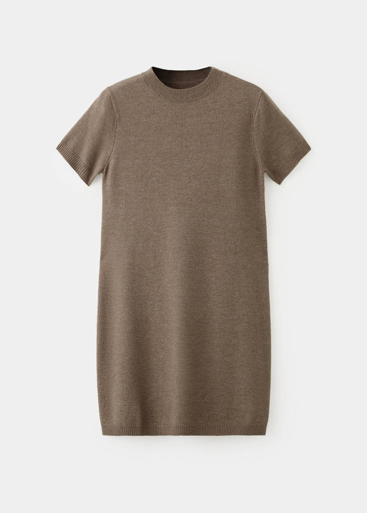 Short-sleeved knit dress — Medium Brown