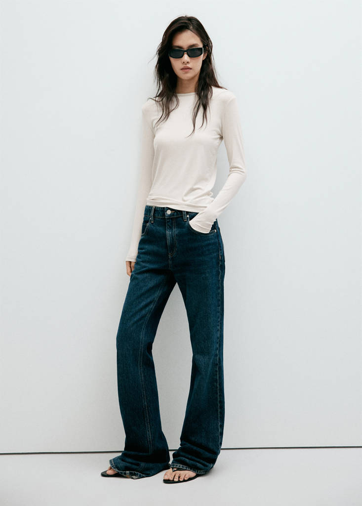 Mango T-shirt Ajusté Manches Longues In Écru