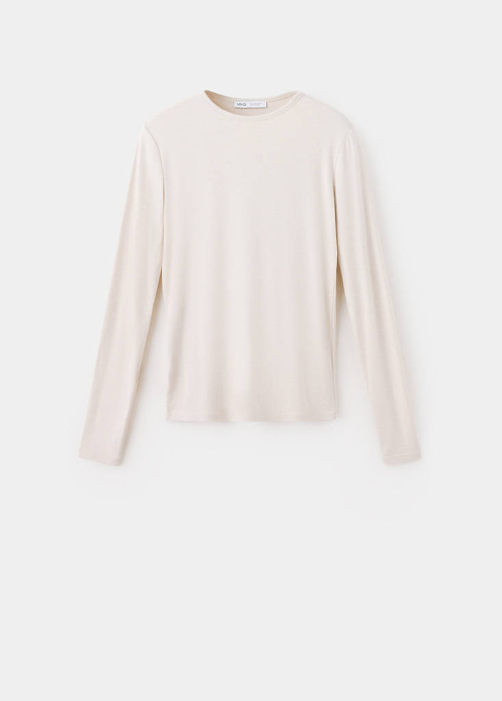 Long-sleeved fitted t-shirt — Ecru