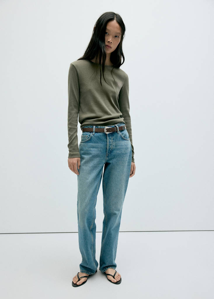 Fitted cotton t-shirt — Khaki
