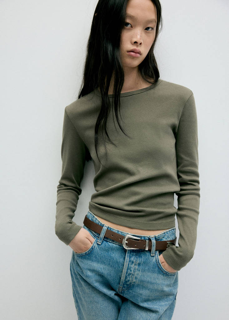 Fitted cotton t-shirt — Khaki
