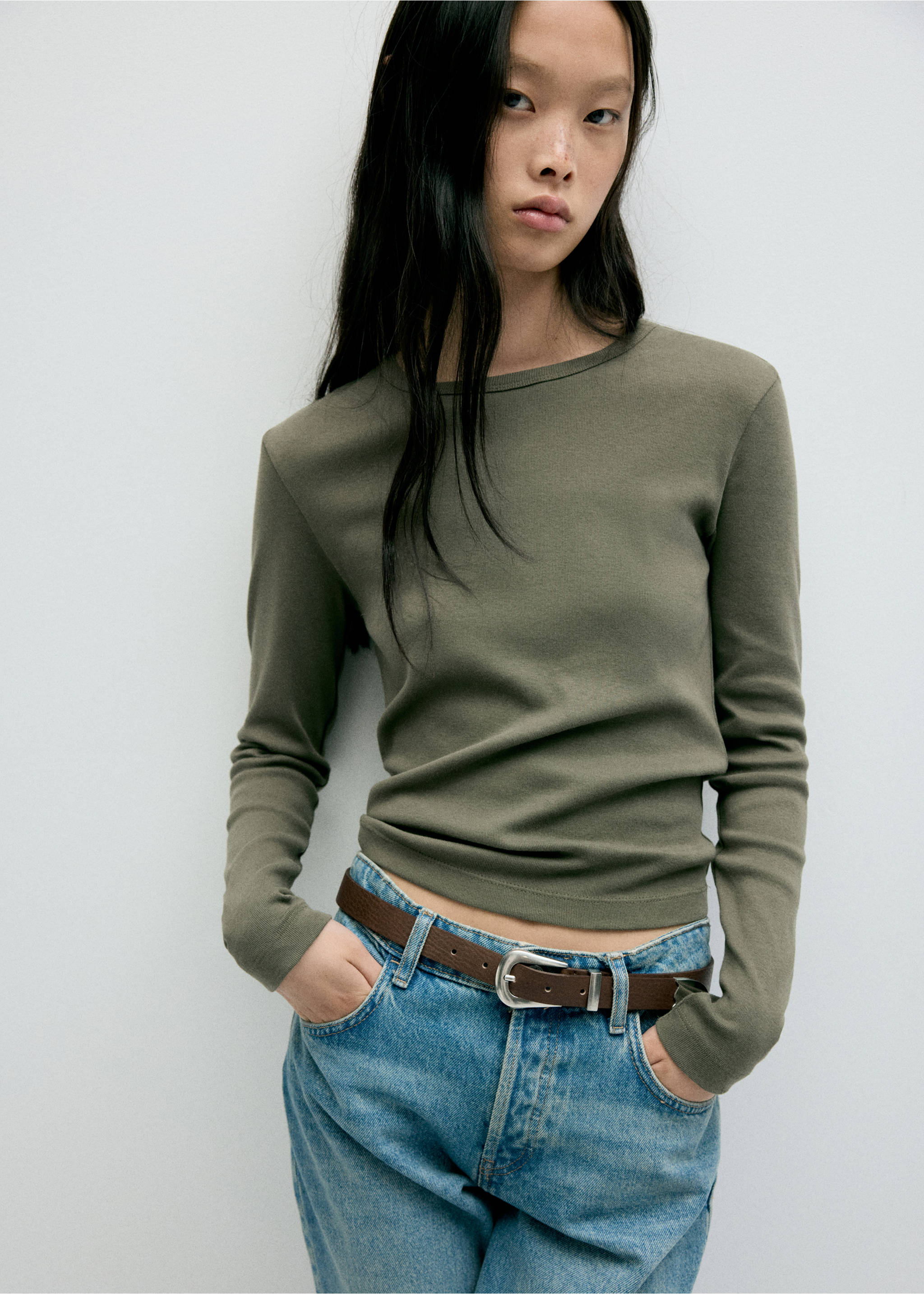 Fitted cotton t-shirt - Medium plane, Khaki. Ref: 37095843-00.