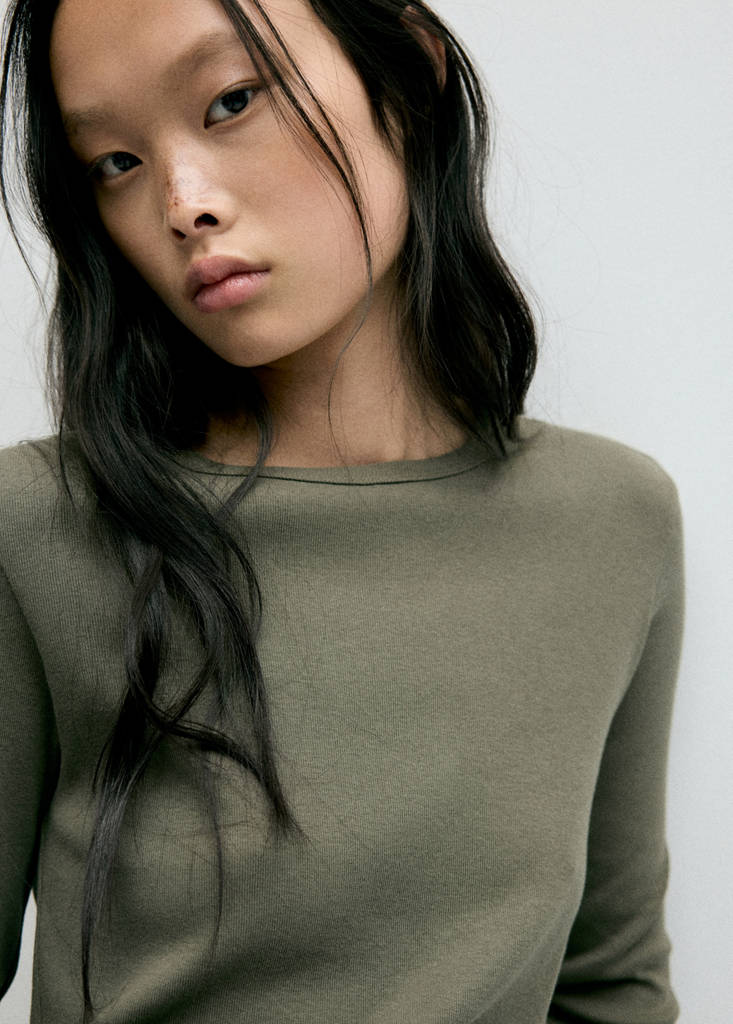 Fitted cotton t-shirt — Khaki