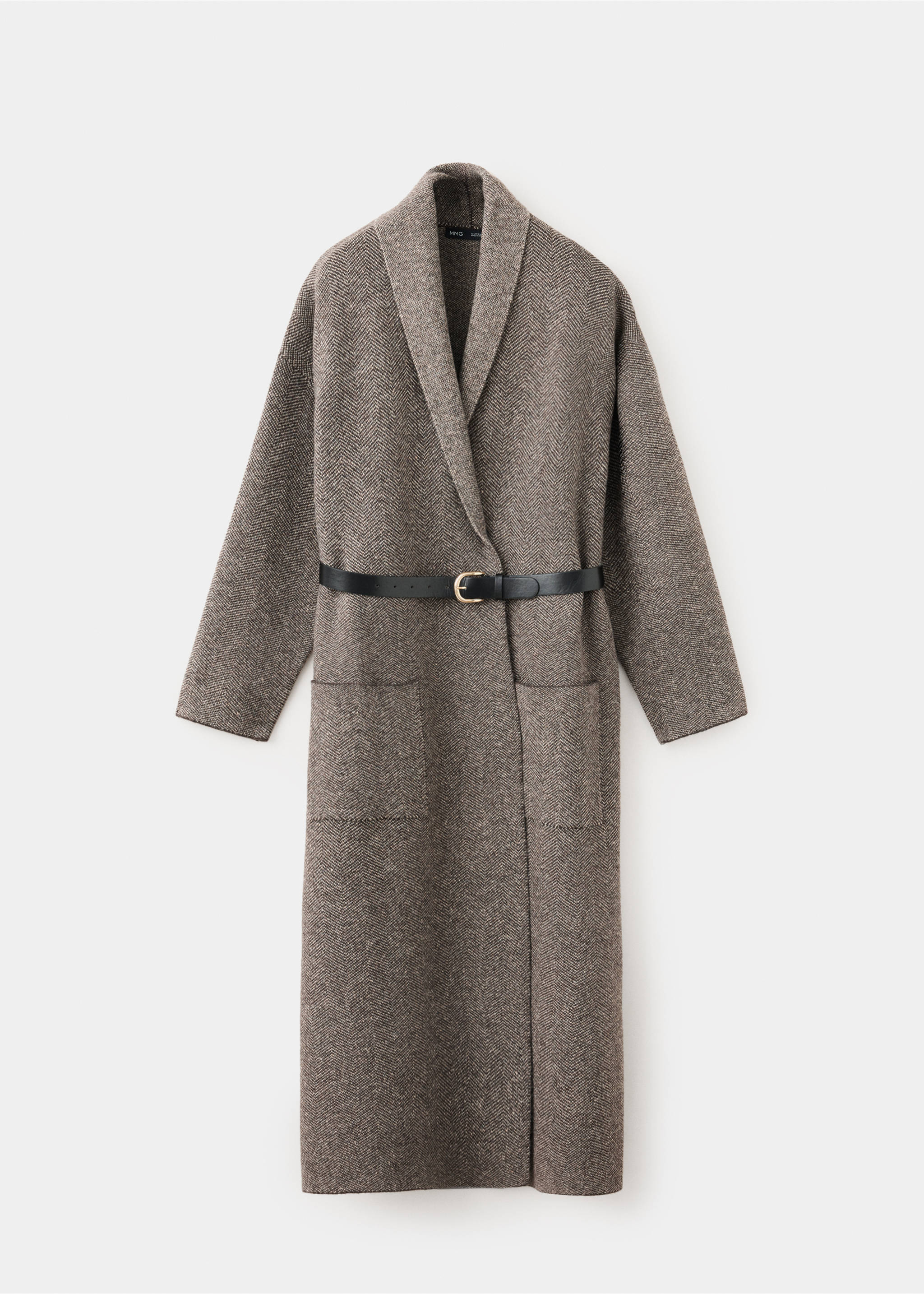 Belted knit coat - Article without model, Medium Brown. Ref: 37095846-00.