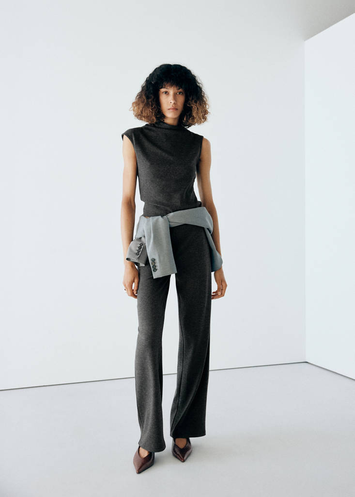 Mango Pantalon Droit Côtelé In Gris Chiné Foncé