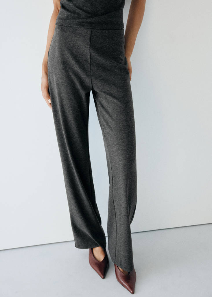 Ribbed straight-leg trousers — Dark Heather Grey