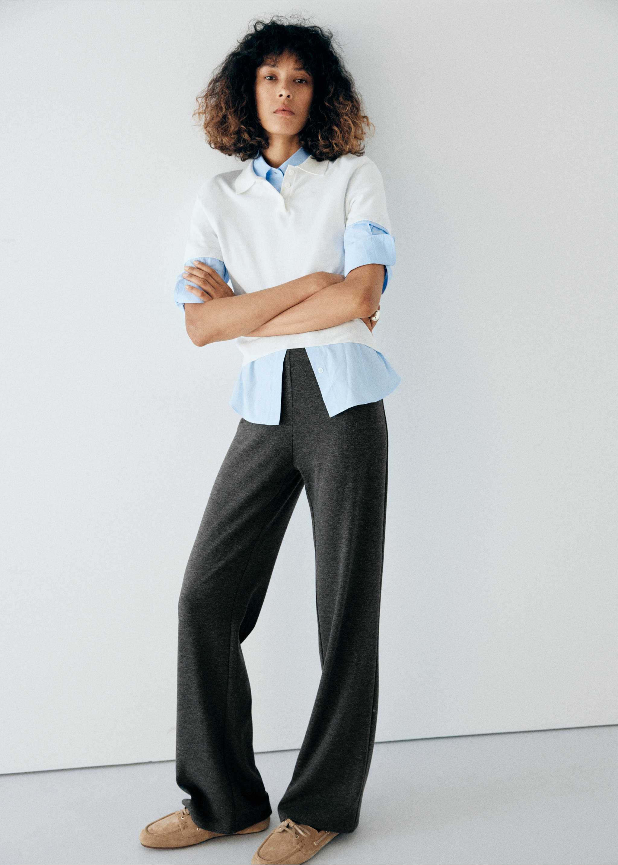 Ribbed straight-leg trousers - Details of the article 1, Dark Heather Grey. Ref: 37095848-00.