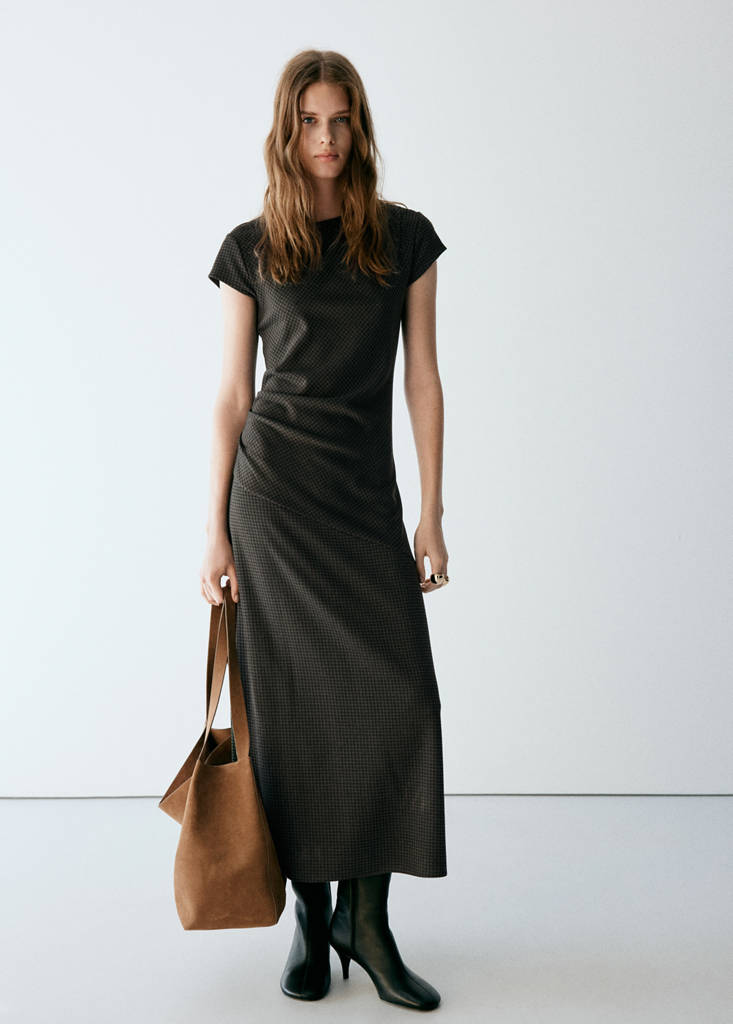 Gathered check dress — Green