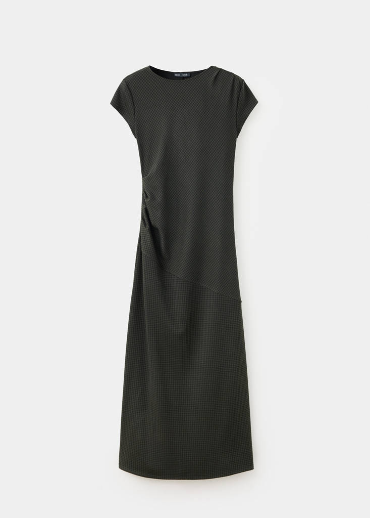 Gathered check dress — Green