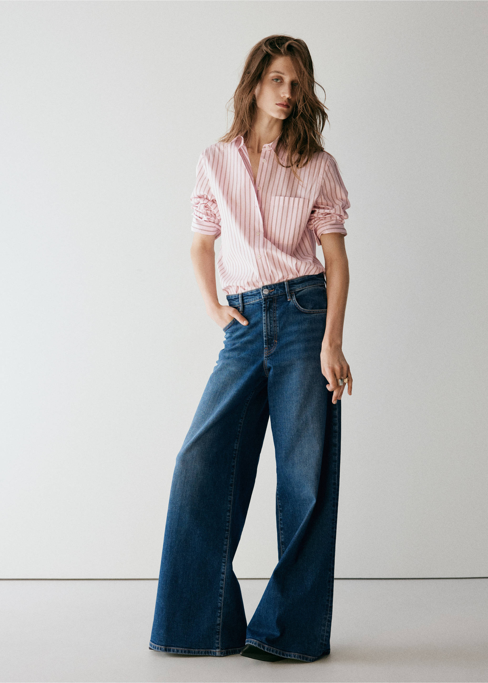 Cotton and lyocell blend straight shirt - General plane, Pink. Ref: 37095852-00.
