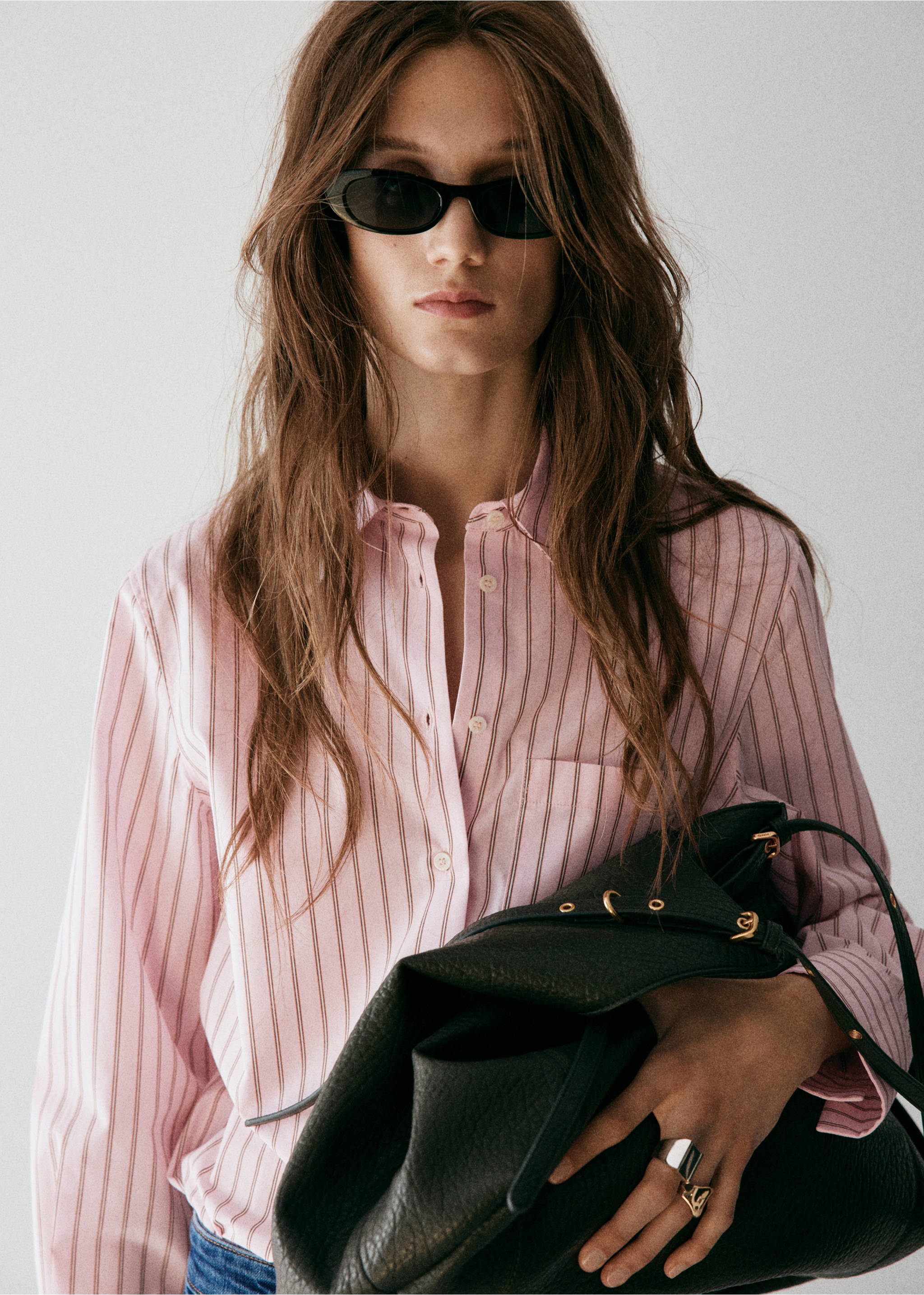 Cotton and lyocell blend straight shirt - Medium plane, Pink. Ref: 37095852-00.