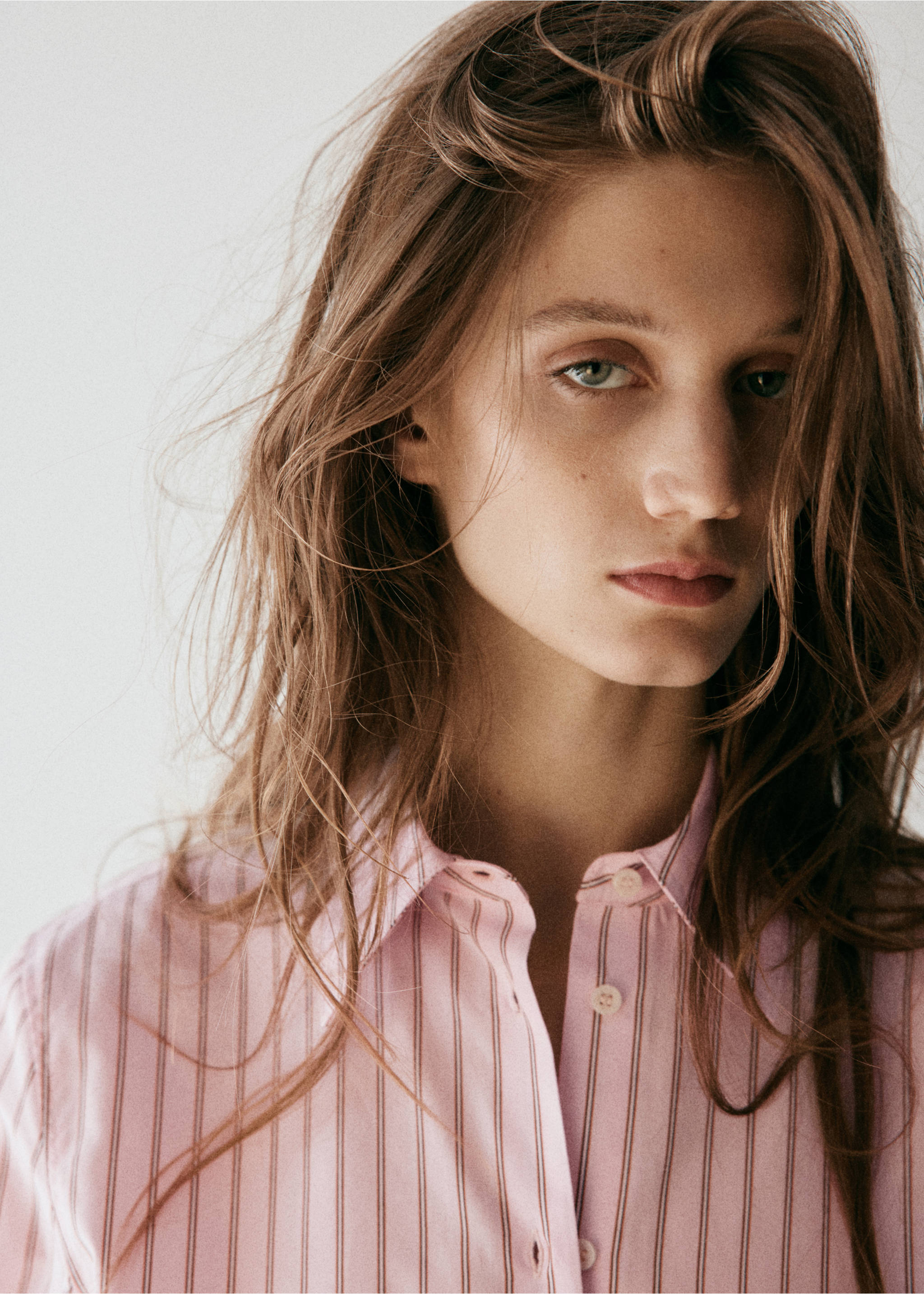 Cotton and lyocell blend straight shirt - Details of the article 1, Pink. Ref: 37095852-00.