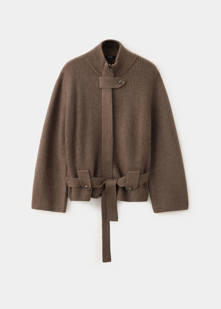 Knitted jacket with belt — Chocolate
