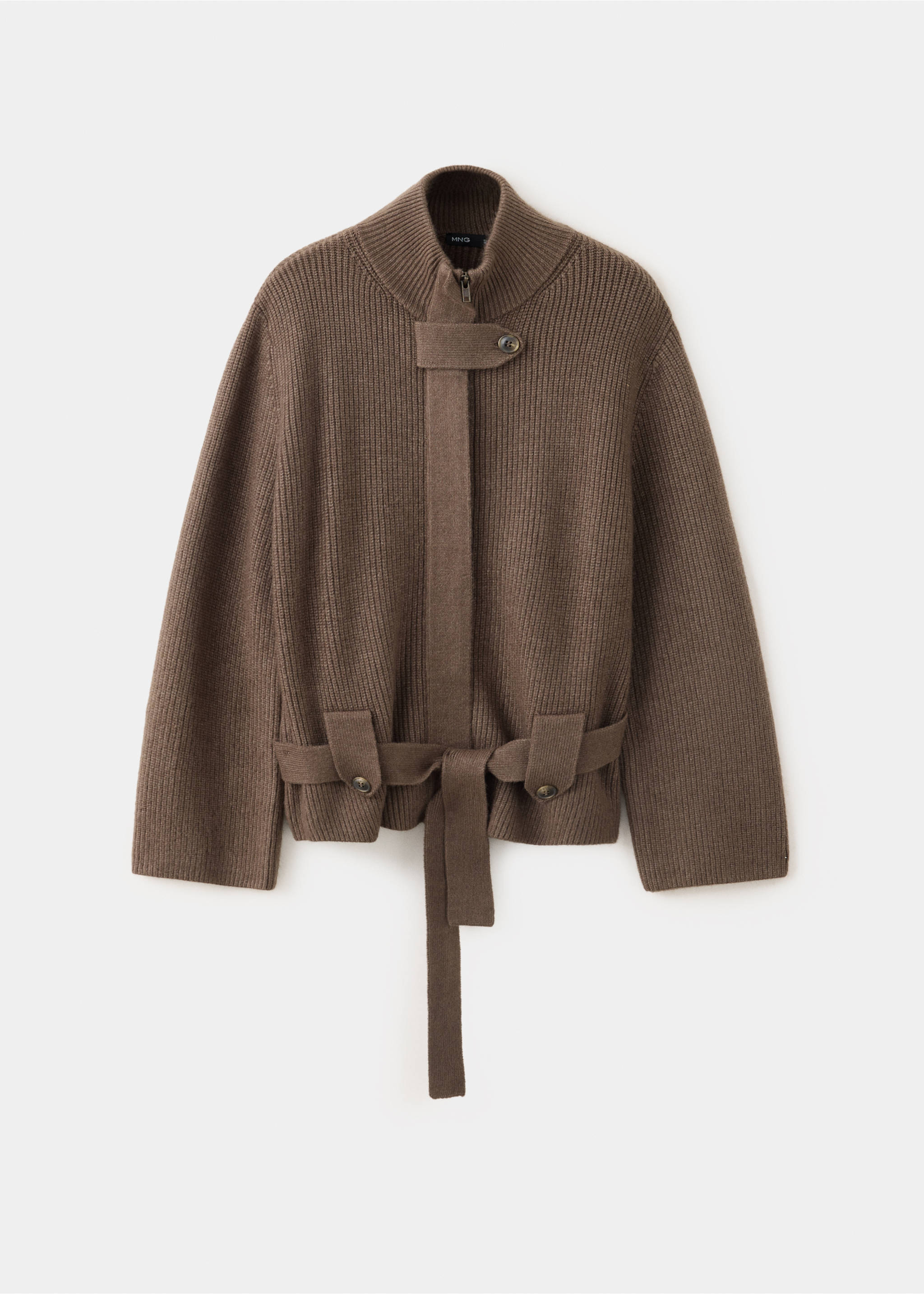 Knitted jacket with belt - Article without model, Chocolate. Ref: 37095857-00.